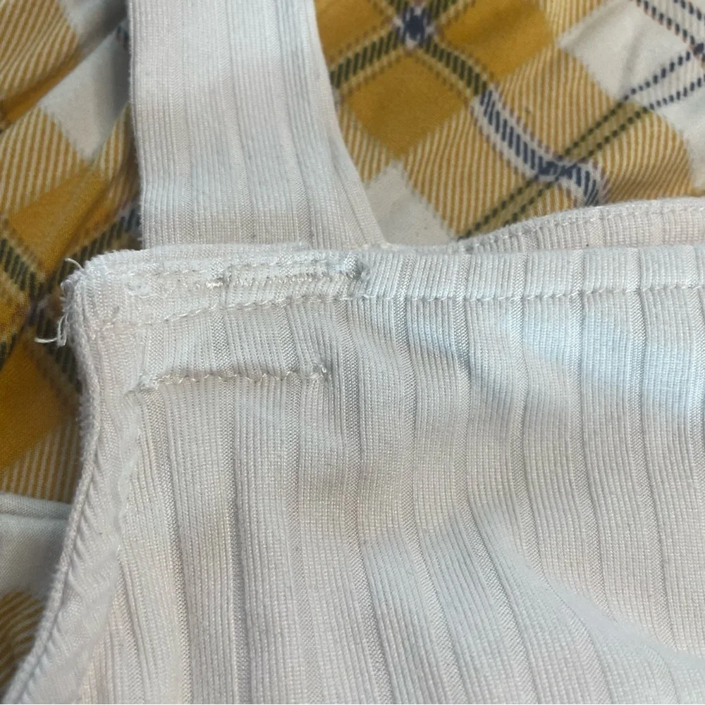 No Comment Girls 16 XXL White and Yellow Plaid Jumpsuit Hemmed Straps PRELOVED